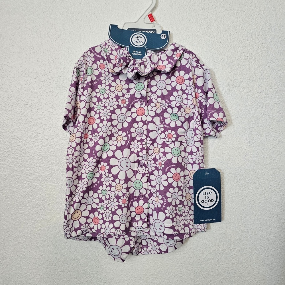 Life is Good Girls Purple and White 2 Piece‎ Pajama Set  Size 4T